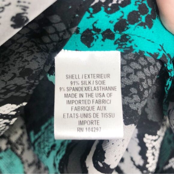 MILLY | Katalina Silk Snake Print Blouse Teal Gray Black Top Women’s Size 4 - Picture 12 of 13